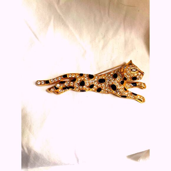 Vintage signed Trifari, leopard brooch, gold tone with black enamel, 4inch pin - Picture 6 of 12